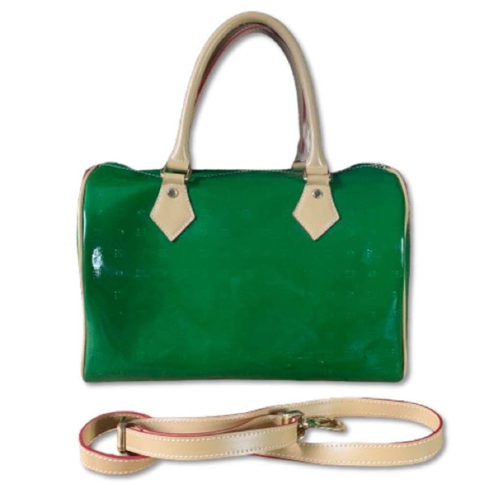 NEW Arcadia Green Patent Leather Top Handle Satchel Purse Crossbody Bag Handbag